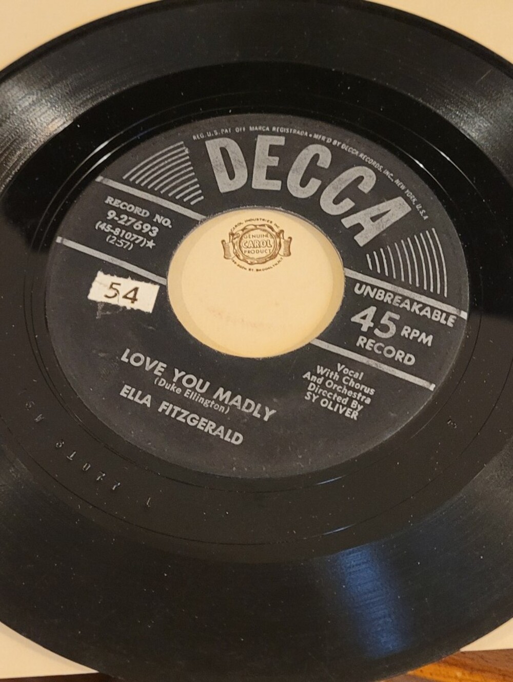Decca 45 RPM Vinyl Single - Ella Fitzgerald "Love You Madly"